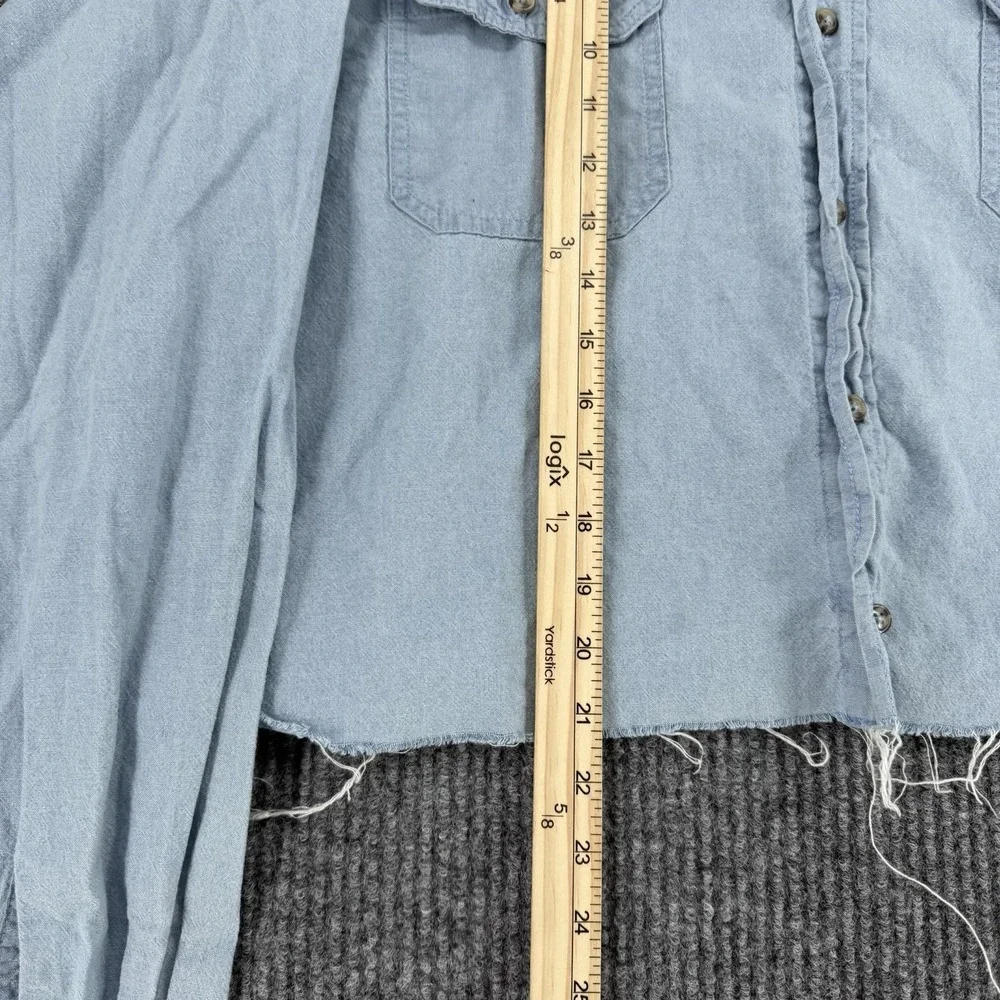 Vintage Wrangler Men's 2X Denim Chambray Western Button Up Shirt Cropped Fringe